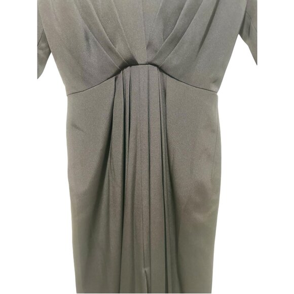 Vintage Albert Nipon 100% Silk Long Dress 6 Black V-neck Long Sleeves Morticia - Picture 7 of 16